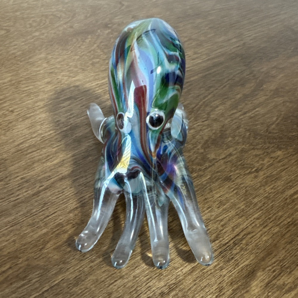 Vintage Glass‎ Blown Rainbow Octopus Paperweight
